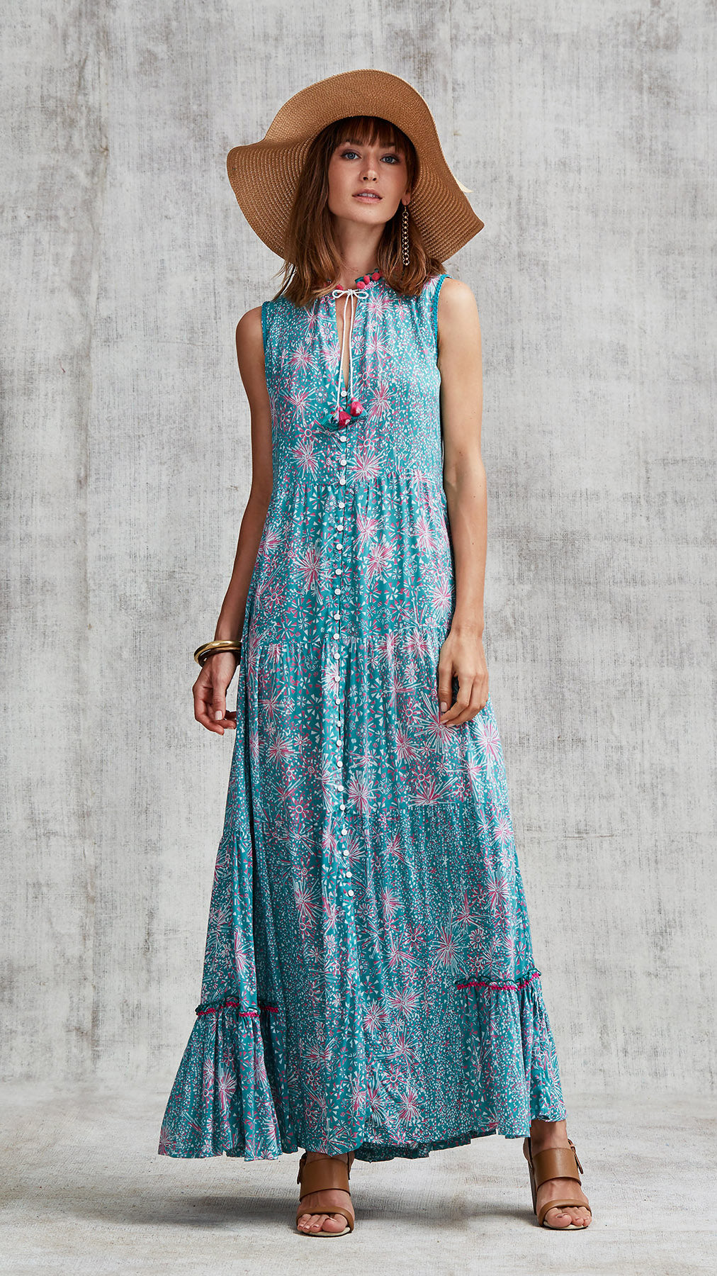 LONG DRESS CLARA SLEEVELESS - GREEN GEO BATIK VERTICAL