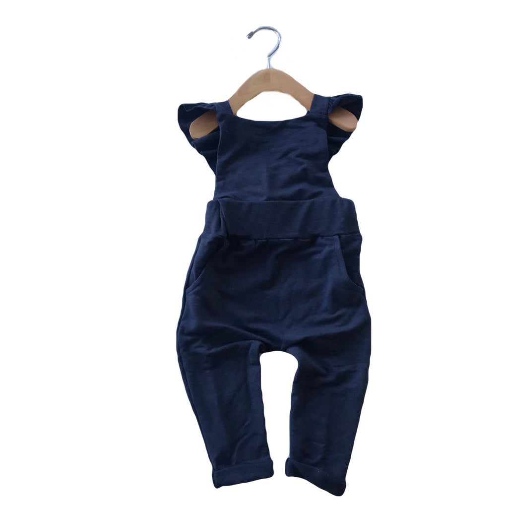 Ruffle Strap Pocket Overall in Midnight