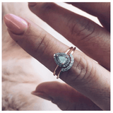 14k Solid Gold Pear Shape Moonstone & Diamond Ring - Carrie Elizabeth