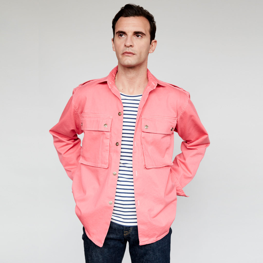 Men's Cotton Shirt Jacket (Salmon Pink)