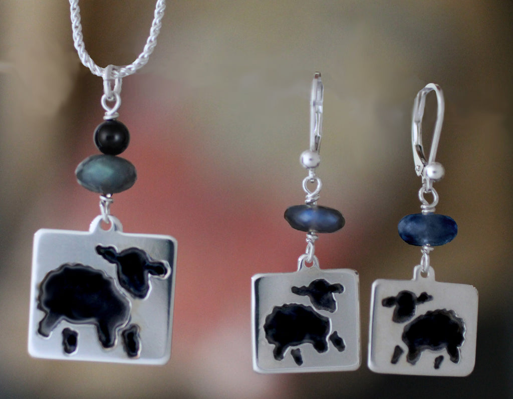 Sterling Silver Sheep Necklace & Earring with Labradorite