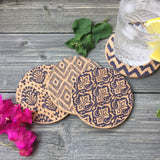 Blue Ikat Patterns Cork Coaster Set of 4