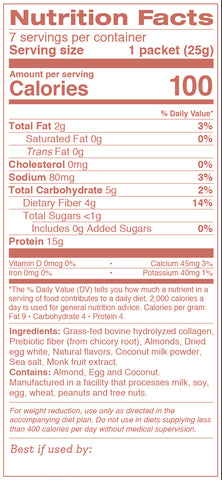 Collagen Shake - Vanilla Almond Nutrition Label
