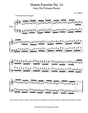 Hanon piano exercise No. 14 | 1st page