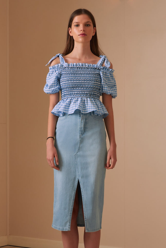 IRIS CHECK TOP blue w white