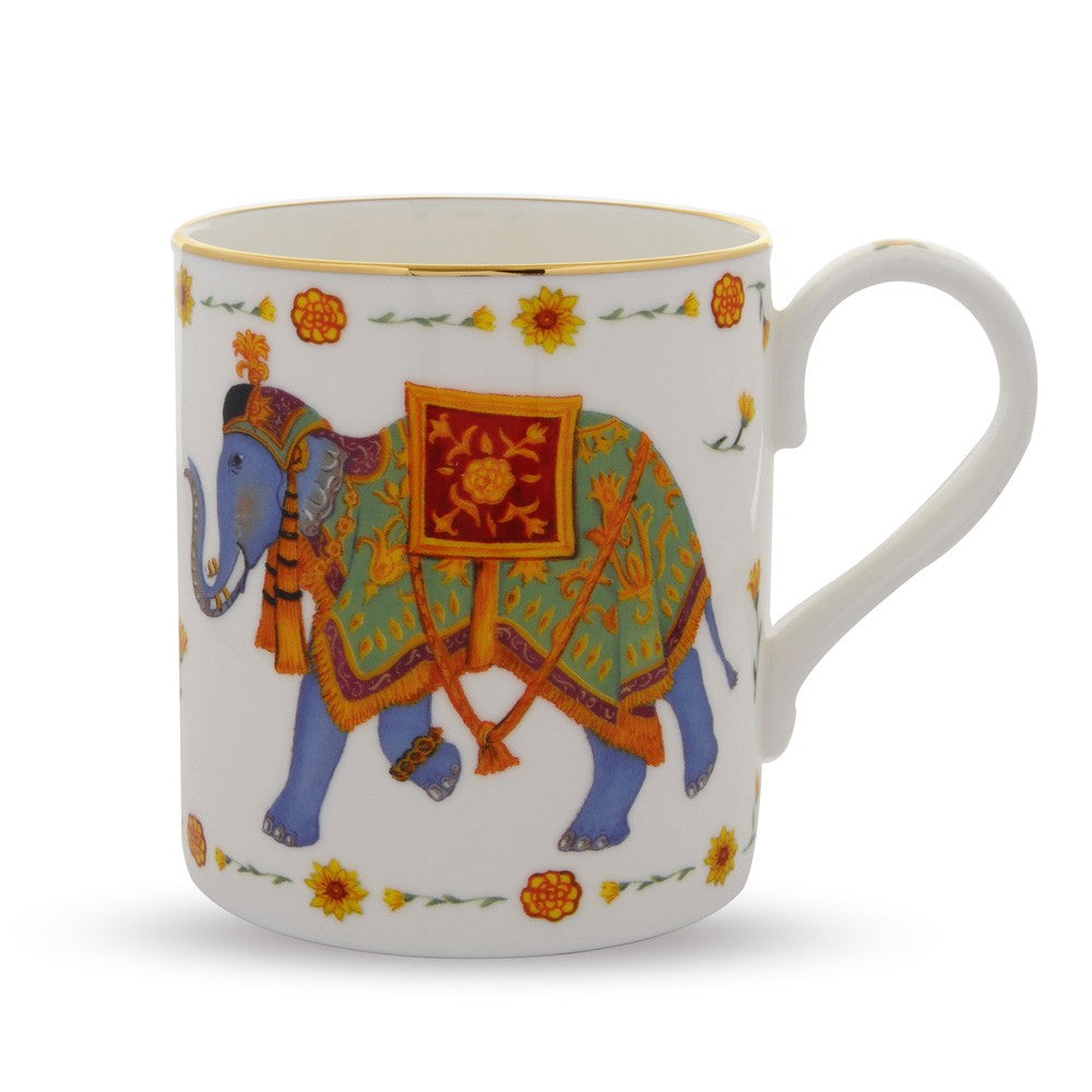 Fine English Bone China | Ceremonial Indian Elephant Mug | White | Halcyon Days | Made in England-Mug-Sterling-and-Burke
