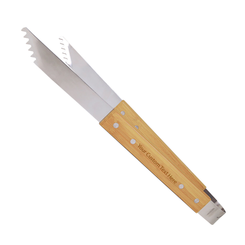 Hat Shark Customized Laser Engraved Custom Personalized Bamboo Barbeque Tongs -"Your Custom Text and or Logo Here"