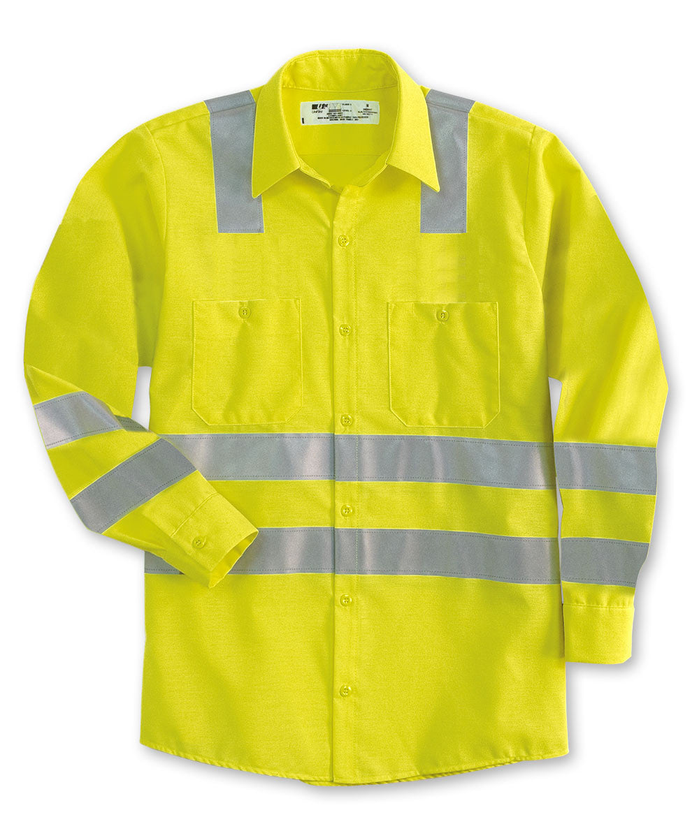 Fluorescent Yellow ANSI Class 3 High Visibility UniWeave® Work Shirts Shown in UniFirst Uniform Rental Service Catalog