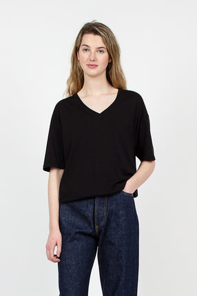 Black Organic Cotton Loose V-Neck Tee