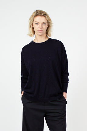 Navy Cashmere Pointelle Crewneck