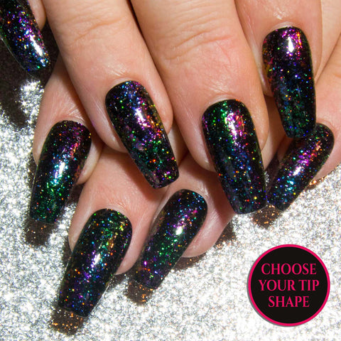 "Black Tie Required" - Pink, Black & Gold Chrome Colour Block False Nails