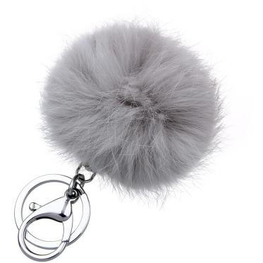 Fur Pom Pom Keychain - Gray