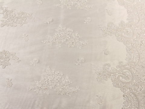 Corded Beaded Lace- White - Golden D'or Fabrics