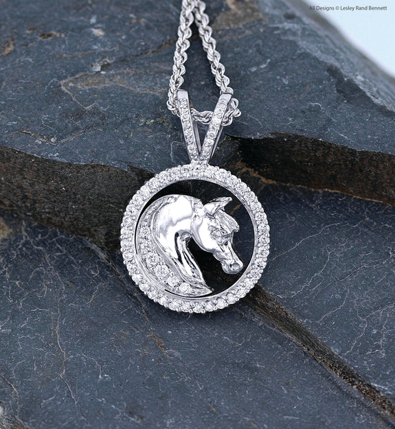 Pave Circle Horse Pendant - Bennett Fine Jewelry