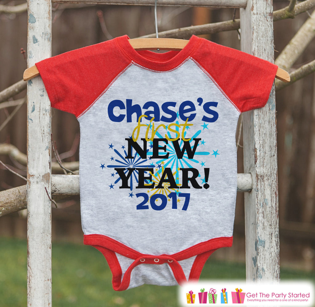 Custom New Years Outfit - New Years Eve - 2017 Happy New Years Onepiece - Kids Holiday Shirt - New Year Bodysuit for Baby - Red Baseball Tee - Get The Party Started