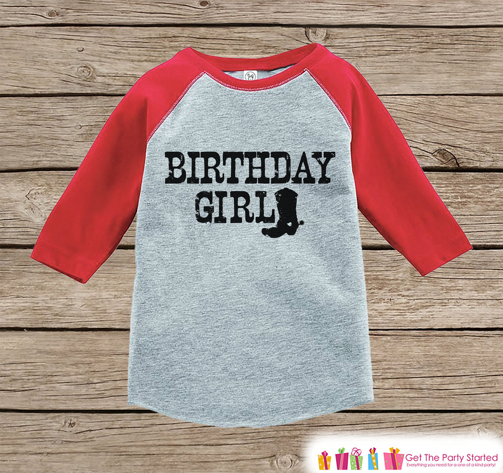 Girls Birthday Outfit - Cowgirl Birthday Girl Birthday Shirt or Onepiece - Western Birthday Outfit - Red Baseball Tee - Kids Raglan Shirt