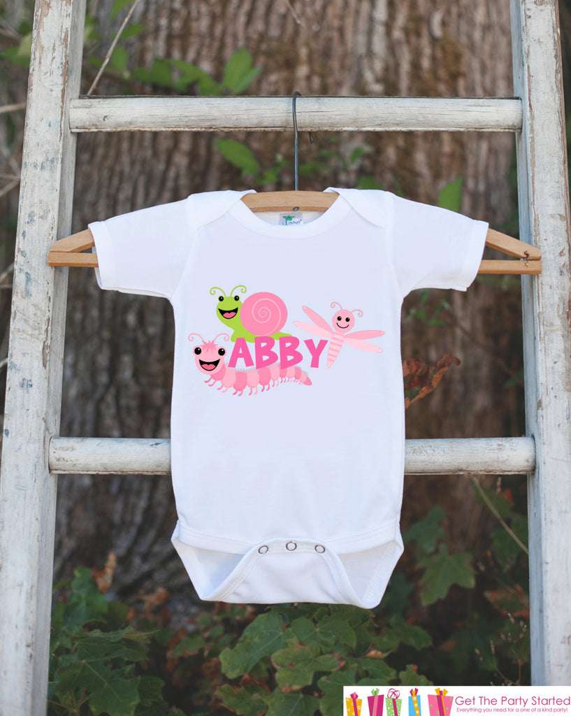 Bug Outfit - Personalized Bugs Bodysuit or t-shirt For Girl's 1st Birthday Party - Custom Insect Onepiece Birthday Shirt with Child's Name