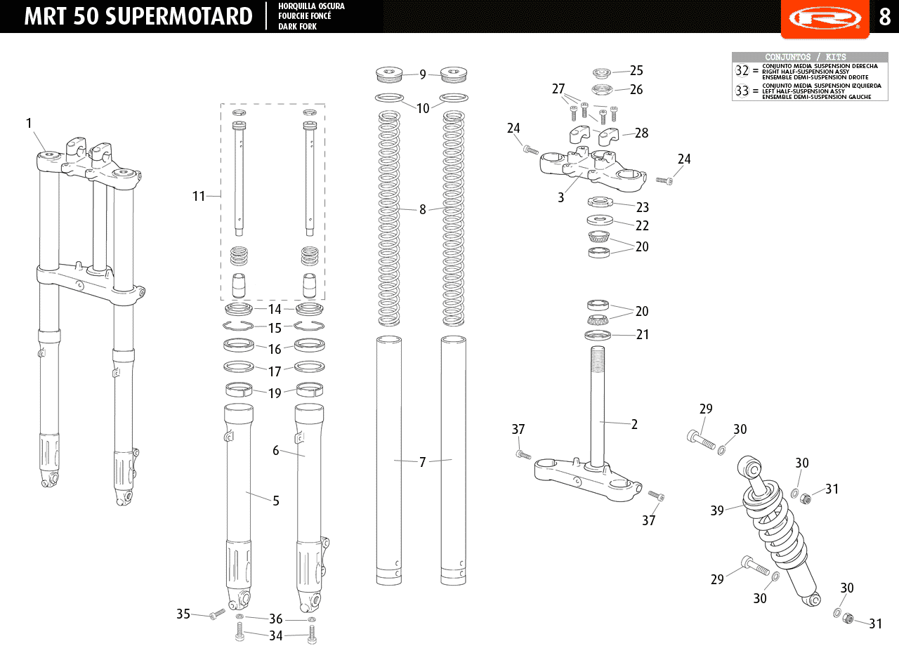 Technical diagram for a MRT 50 SM 2009-10 Suspension 2