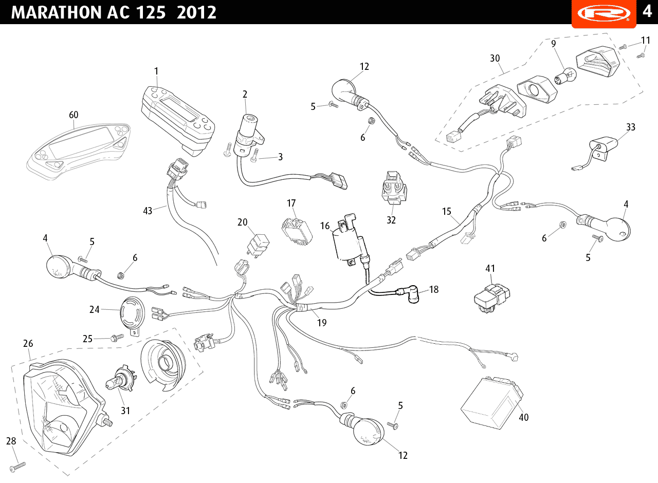 Technical diagram for a Marathon 125 AC 2012-15 Electrics