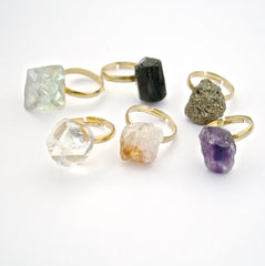 ELKE black tourmaline raw rough crystal ring silver plated
