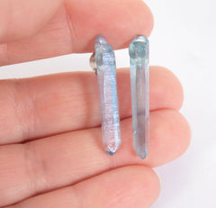 Opal aura quartz point crystal natural earrings studs