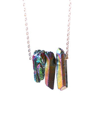 Silver rainbow aura aurora titanium quartz crystal necklace