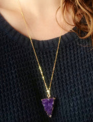 Drusy pendant // amethyst druzy// triangle pendant // layering necklace// crystal necklace // boho necklace //