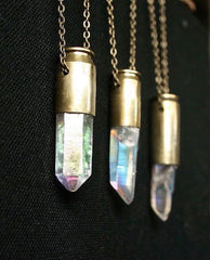 Opal Aura rainbow quartz crystal bullet necklace