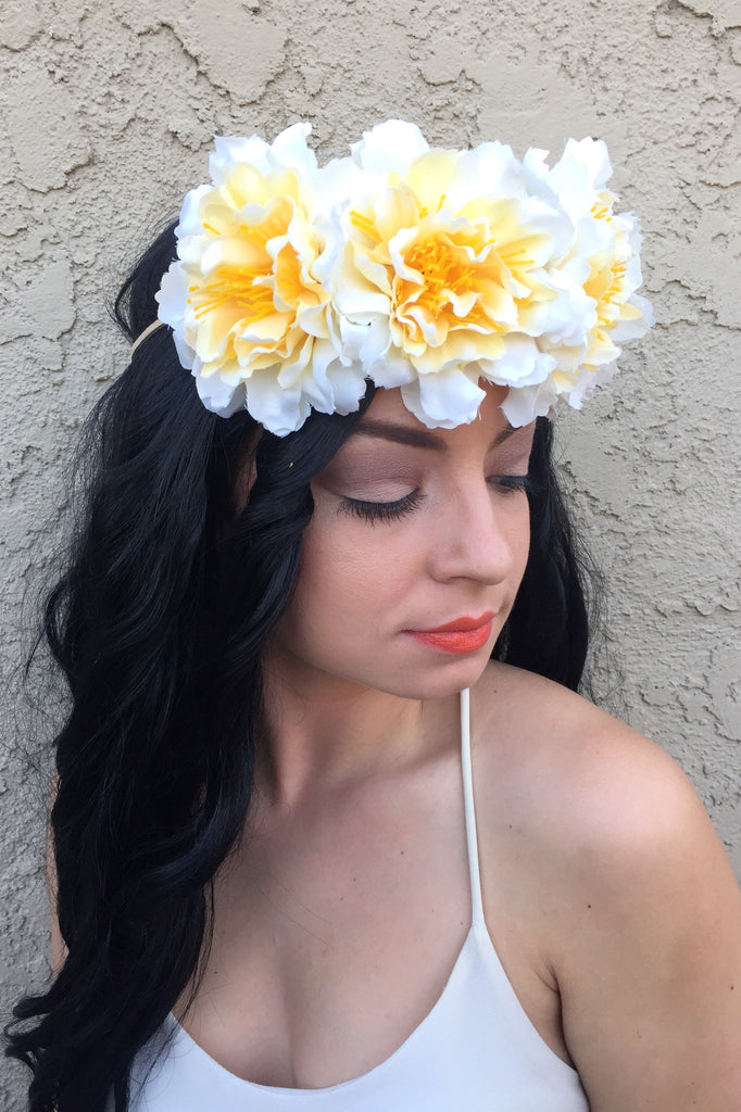 Yellow Peony Headband #C1092