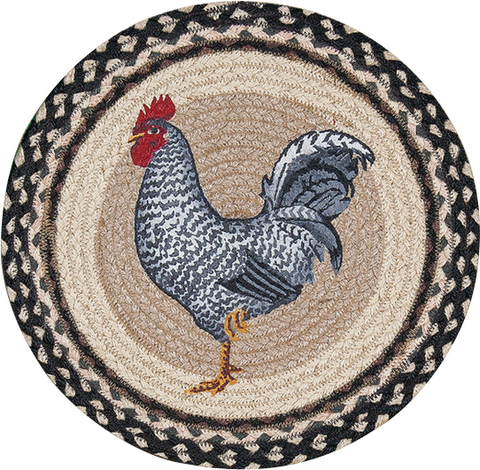 Black and White Rooster 15" Round Braided Jute Placemat 57-430R