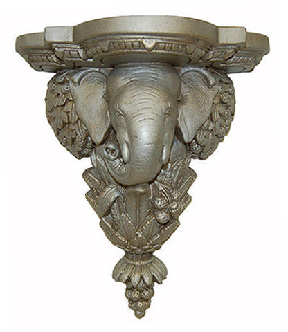 Elephant Head Bracket Wall Shelf, Gilt Silver Finish