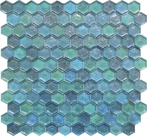 VEVE40- Hexagon Blue Mix Glass Mosaic