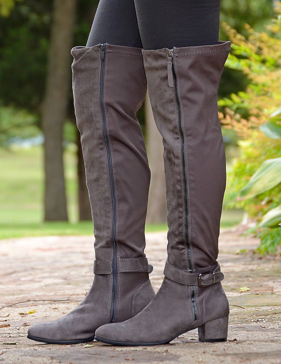 Womens Sexy Suede Over The Knee BootsGray