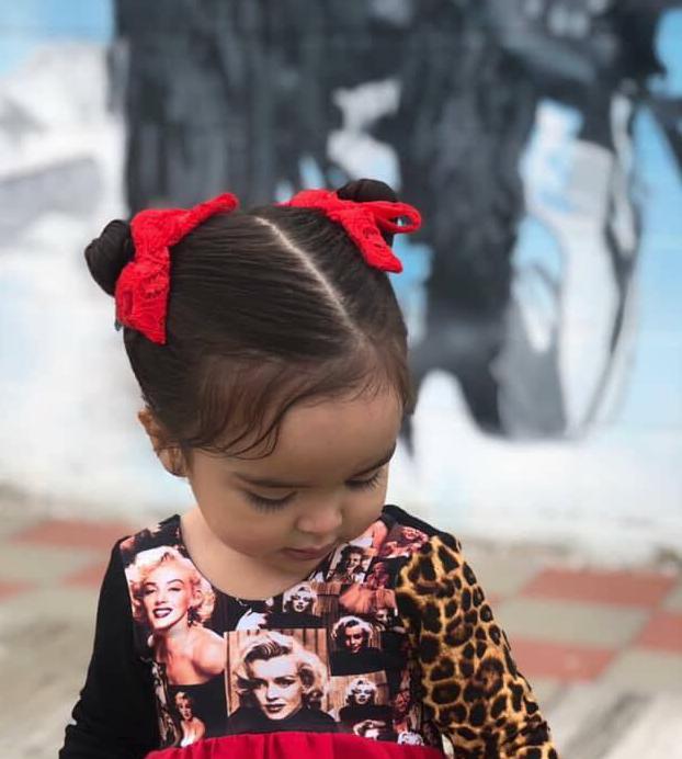 Red Daisy Lace LANA Pigtail Bows
