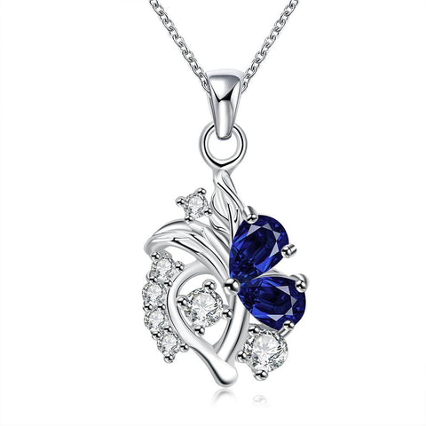 Mock Sapphire Spiral Abstract Emblem Drop Necklace - rubiquejewelry.com