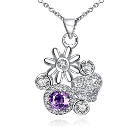 Petite Purple Citrine Gem Multi Floral Charms Pendant Necklace - rubiquejewelry.com