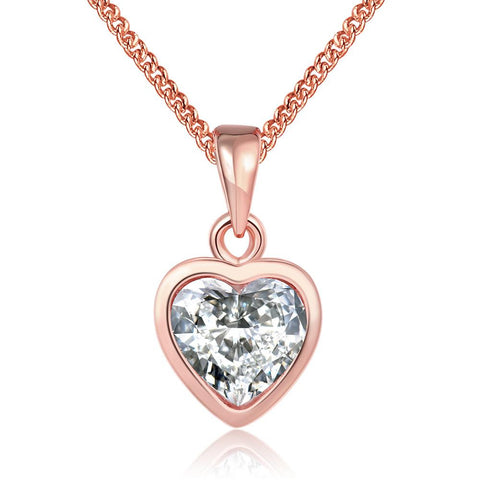 18K Rose Gold Plated Pure White HeartNecklace - rubiquejewelry.com