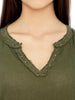 Loco En Cabeza Riveted Green 3/4 Sleeve Peasent Top CZWT0128