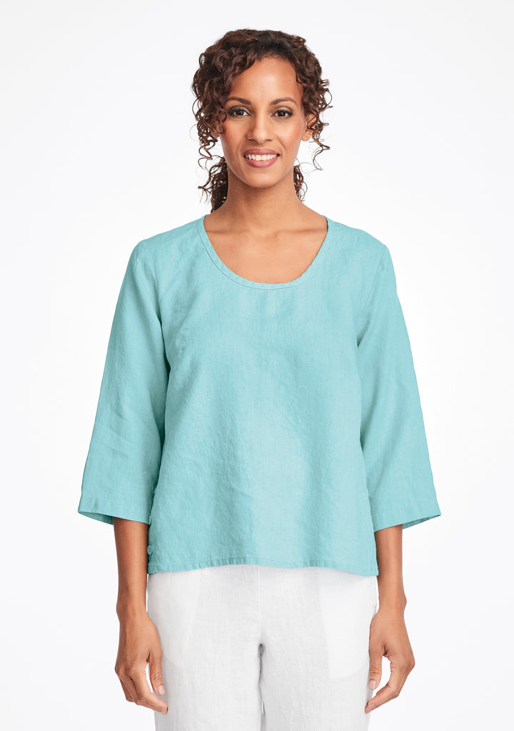 button crop linen shirt blue