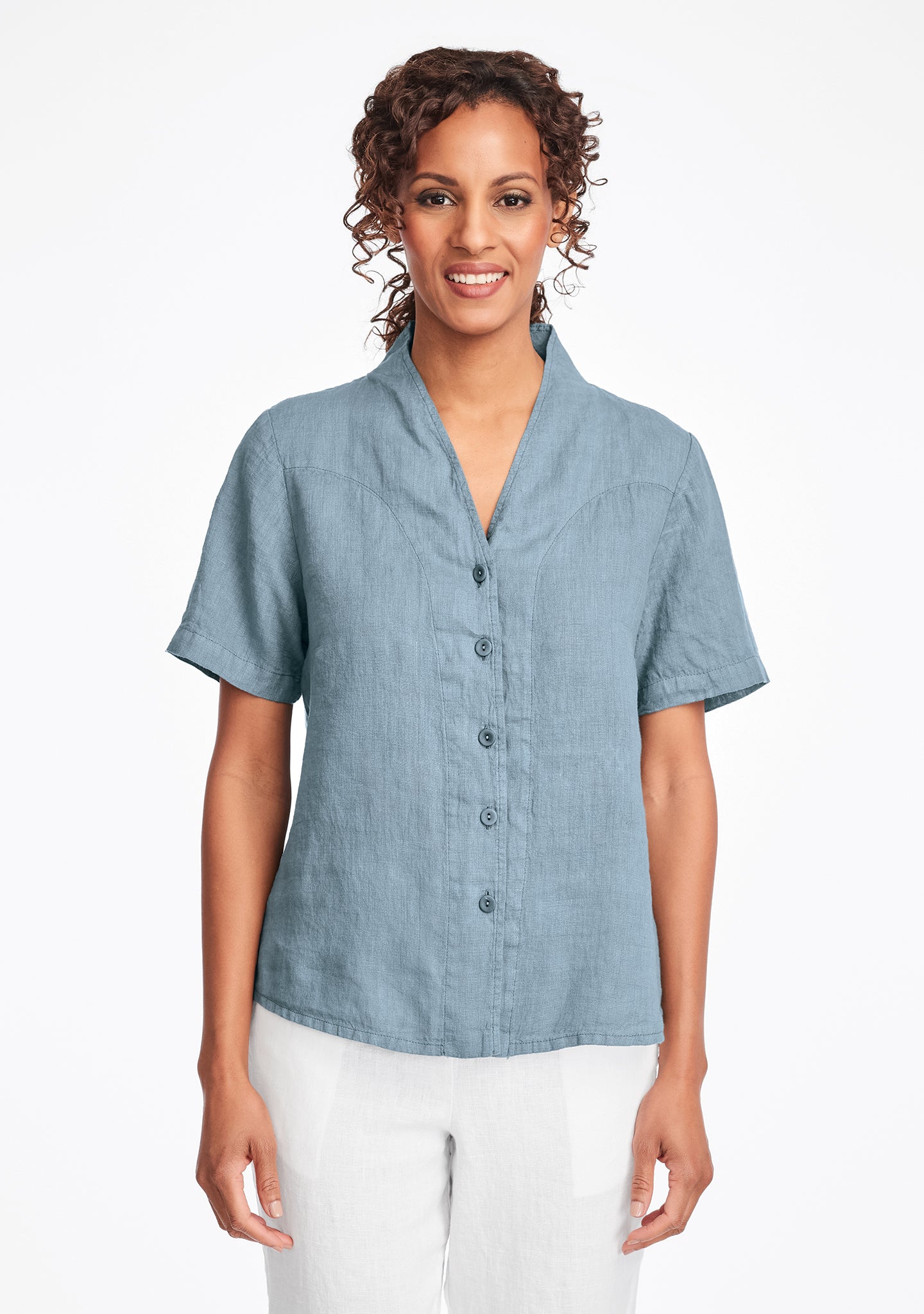 selected version linen blouse green