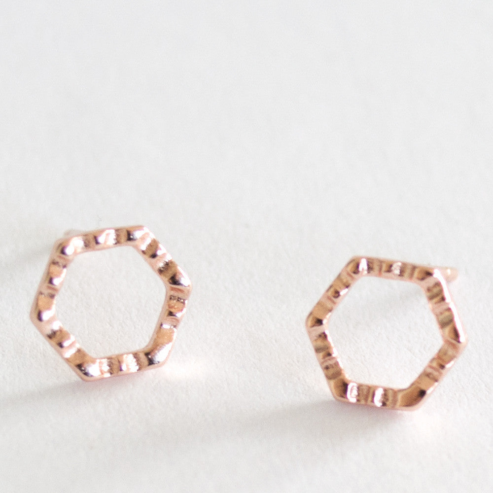 CRIMPED HEX STUD - ROSE GOLD