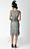 Unique Vintage 1920's Juliette Flapper Dress in Grey back Unique Vintage 1920's Juliette Flapper Dress in Grey back