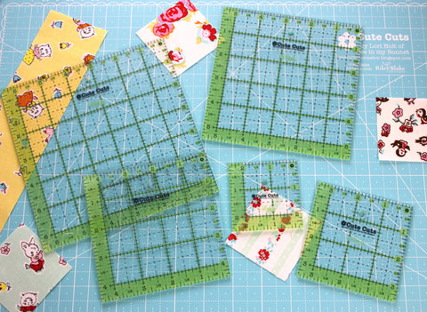 Cutting Ruler SET, Cute Cuts by Lori Holt SQUARE Green (with self-grips)