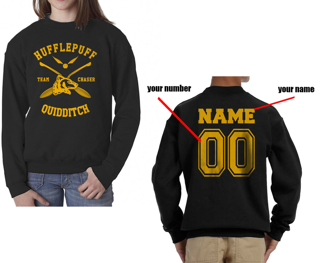 Customize - New Hufflepuff CHASER Quidditch Team Kid / Youth Crewneck Sweatshirt Black