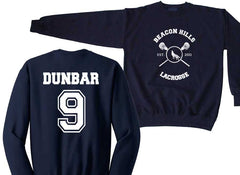 Dunbar 9 Beacon Hills Lacrosse Wolf Logo Teen Wolf Crewneck Sweatshirt Navy - Meh. Geek