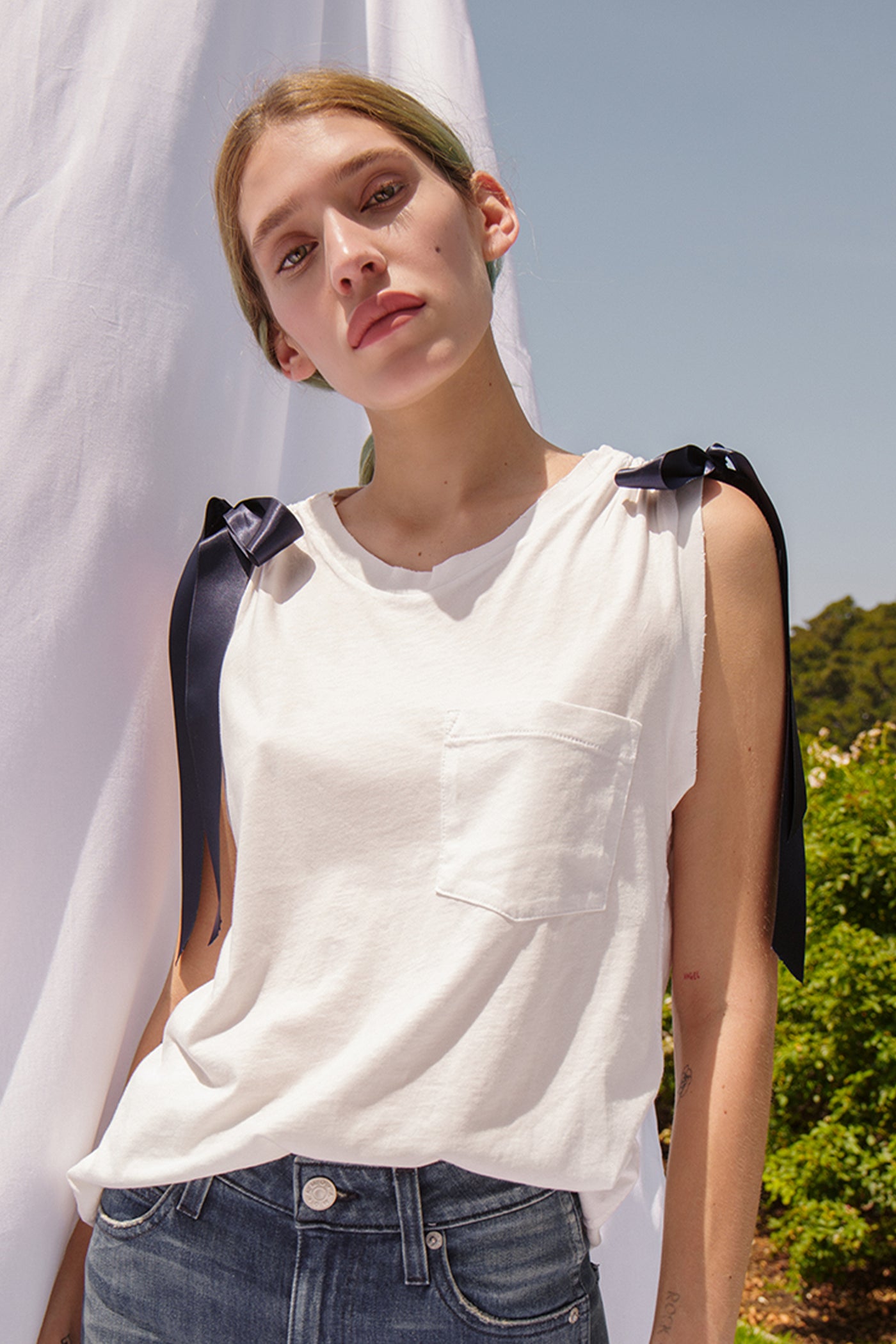 Ribbon Tie Tank <br> Vintage White