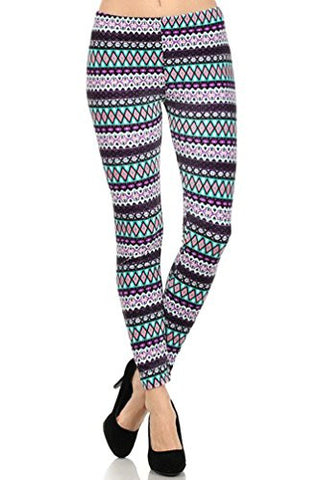 NYfashion101 Winter Fleece Lined Tribal Printed Stretch Velour Leggings