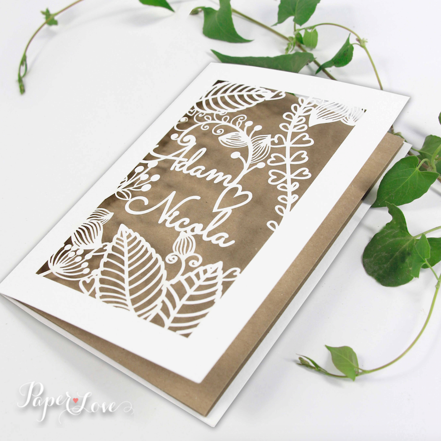 High Quality Rustic Shabby Chic Laser Cut Flowers Personalised Wedding Invitations
