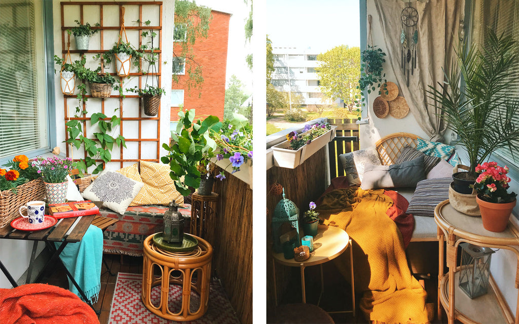 Eclectic boho apartment balcony | House Tour on The Inkabilly Blog