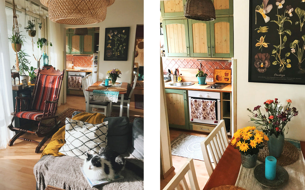 Eclectic boho apartment kitchen and dining room | House Tour on The Inkabilly Blog